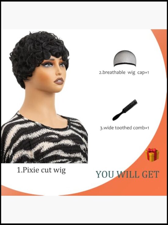 Curly Pixie Wig With Bangs Heat Resistant Synthetic Hair Daily Wear Short
